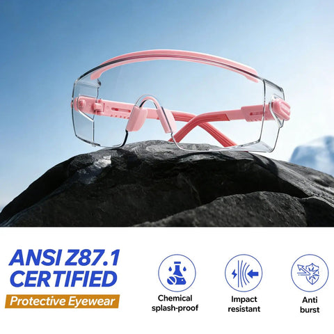 2 Pack Over Eyeglasses Safety Glasses With Anti Fog Coating, 100 Percent UV Shield, Wraparound Lens, scratch resistant, pink frame
