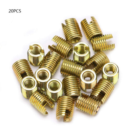20pcs Self Tapping Thread Inserts Kit For Auto And Furniture Repairs Heavy Duty Pro Grade Carbon Steel With Yellow Zinc Finish Inner M2 x 0.4 And Outer M4.5 x 0.5 Threads 6mm Length