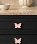 Six Pack Pink Butterfly Dresser Knobs For Bedroom Updates Sturdy Zinc Alloy Drawer Pulls on black dresser drawers.