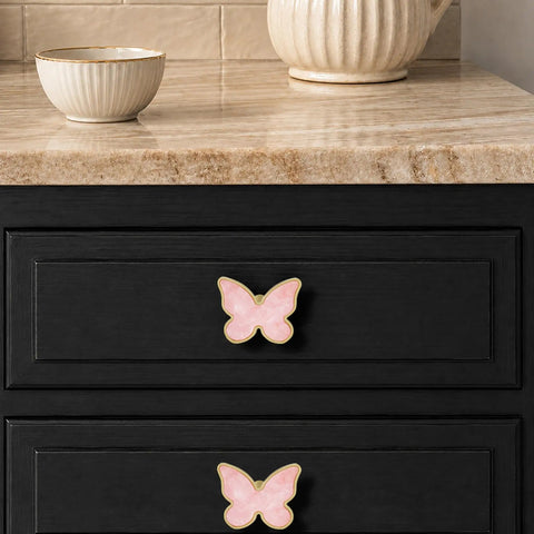 Six Pack Pink Butterfly Dresser Knobs For Bedroom Updates Sturdy Zinc Alloy Drawer Pulls on black dresser drawers.