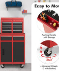 Rolling Tool Chest With Five Drawers, Lockable Wheels, Sliding Drawers, Detachable Top, And Adjustable Shelf, Pro Grade Garage Workshop Storage Cabinet In Red And Black