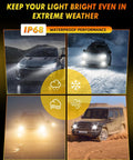 H7 Fog Light Bulbs Pack of 2 demonstrating waterproof performance in rain, snow, fog, and sandstorm conditions