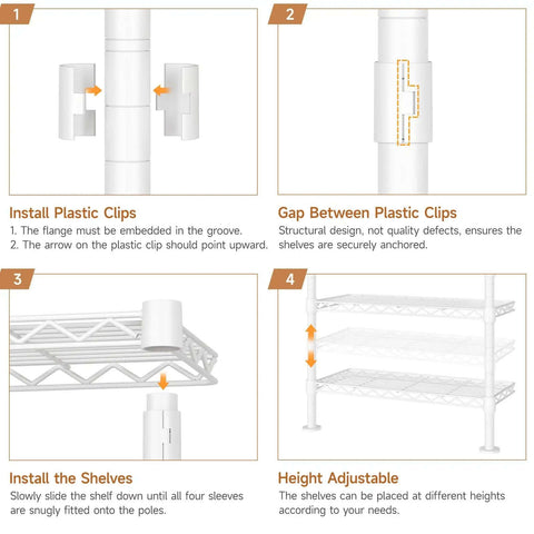 Installation instructions for Wall Mounted Garment Rack and Closet System With Two Expandable Rods Six Adjustable Shelves Industrial Pipe Style Metal Shelving in White Heavy Duty Walk In Closet Organizer Easy Install Durable Clothes Storage Solution