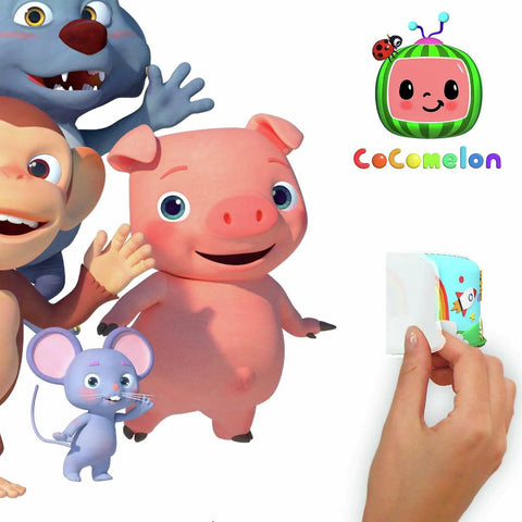 Cocomelon Giant Peel And Stick Wall Decals With Alphabet, 134 Piece Set for kids room decor featuring CoComelon characters.