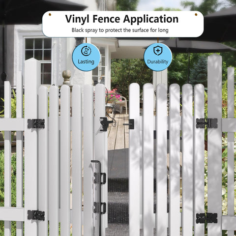 Vinyl Fence Gate Hardware Kit Matte Black For Double Gates Includes Four Hinges One Latch And One Drop Rod All In One Beast Setup