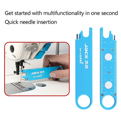 Quick Automatic Needle Threader For Sewing Machine 3 In 1 Multitool with built-in ruler and seam guide in use