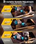 Cordless 21V Angle Grinder With Brushless Motor Delivers Up To 9500 RPM Lightweight 4-1/2 Inch Tool Includes 2x 4.0Ah Batteries A Real Workhorse For Metal Cutting And Grinding Durable And Easy To Handle shown with variable speeds for different tasks