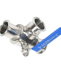 Workhorse Two Inch Tri Clamp Sanitary Ball Valve 304 Stainless Steel 3 Way T Port PTFE Lined For Food And Beverage Dairy Beer Brewing