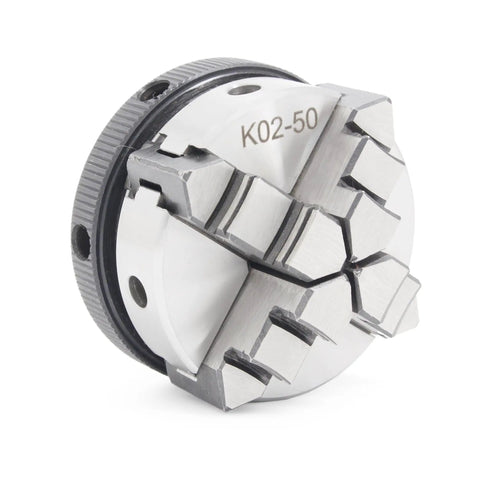 K02 50mm Mini Lathe Chuck 4 Jaw Self Centering M14 Thread Mount for CNC Router Engraver Milling Machine, front view.