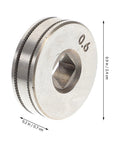 Wire feed drive roller for MIG welders, 0.6 mm, knurled grooved steel wheel, front view