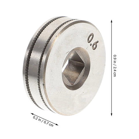 Wire feed drive roller for MIG welders, 0.6 mm, knurled grooved steel wheel, front view