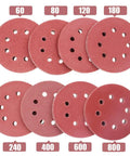 80 Pack 5 Inch Sanding Discs Kit With Pro Grade 8 Hole Sander For Drill Polishing Pad Hook And Loop Plate Grit 60 80 120 180 240 400 600 800 For Wood Metal Auto DIY Projects showing various grit levels 60 to 800.