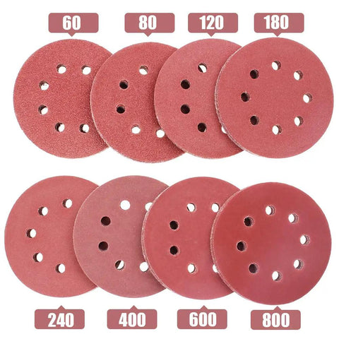 80 Pack 5 Inch Sanding Discs Kit With Pro Grade 8 Hole Sander For Drill Polishing Pad Hook And Loop Plate Grit 60 80 120 180 240 400 600 800 For Wood Metal Auto DIY Projects showing various grit levels 60 to 800.