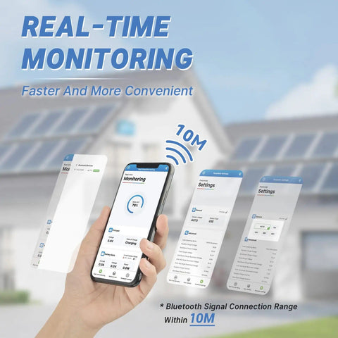 Real-time monitoring app for 40 Amp MPPT Solar Charge Controller For 12V 24V Systems with Bluetooth connectivity.
