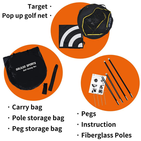 Golf Pop Up Practice Net 6X6X3Ft Portable Dope Nylon Netting with storage, pegs, and fiberglass poles; great gift for all ages.