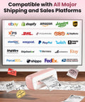 Pink Bluetooth Thermal Label Printer 4x6 For Small Business printing labels with platform logos like eBay, Amazon, FedEx on screen