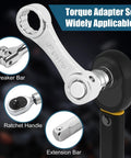 Torque Adapter Set 12-Piece SAE With Box End And 12 Point Extensions for Tight Spots, shown with ratchet handle and extension bar.
