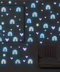 Luminous Blue Rainbow Wall Decor Stickers Set With Hearts Stars Suns Watercolor Elements For Nursery Baby Bedroom Girls Boys
