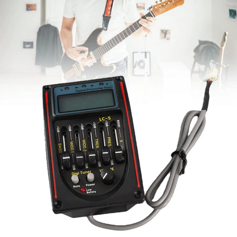 Five Band Acoustic Guitar Preamp With LCD Display Piezo Pickup LC-5 Equalizer Tuner And Mic Input Easy Install device in black