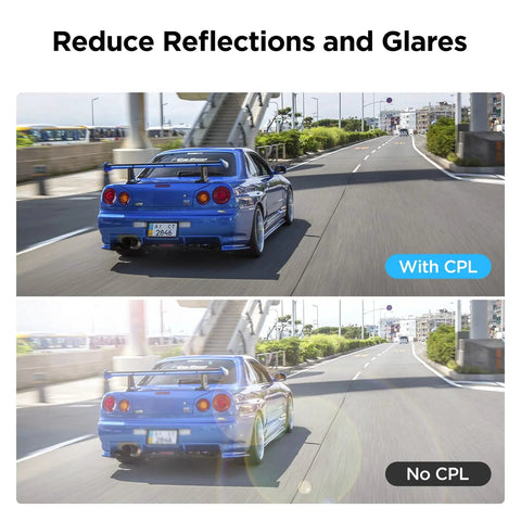 Comparison of road view through dash cam with and without Circular Polarizer CPL Filter For Dash Cams A119M Pro A119MINI2 A129
