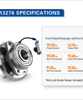 Set Of 2 Front Wheel Hub Bearing Assemblies With ABS For Five Lug SUVs Fits 2007-2009 Chevy Equinox hub close-up with specs