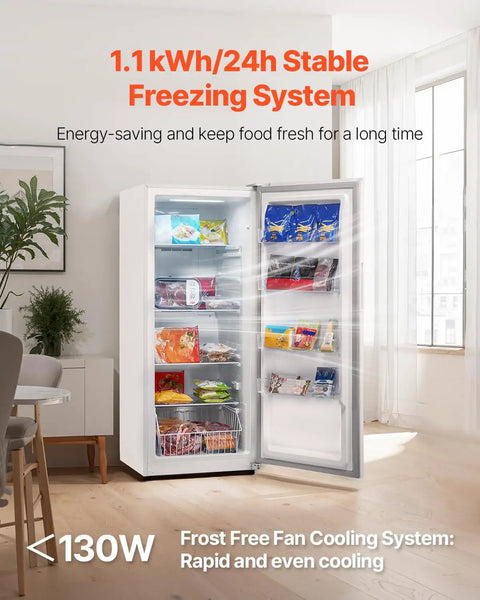 17 Cu Ft Frost Free Upright Freezer And Convertible Refrigerator With Auto Defrost Digital Temp Control, open showing food storage.
