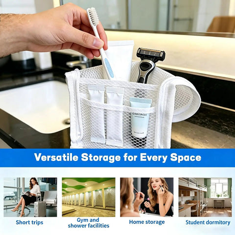 Two Pack Upright Standing Travel Toiletry Organizer Bags Waterproof Clear Translucent Makeup Case on bathroom counter
