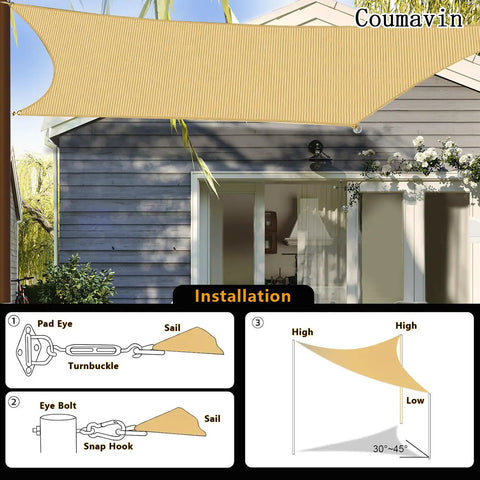 Turquoise Triangle Sun Shade Sail 16x16x16 Ft Outdoor UV Blocking Canopy installation instructions on building exterior