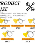 Product sizes for Stainless Steel Hose Clamps Kit 8-29mm Adjustable Thumb Screw Pipe Clamps with yellow handles, 30 pieces.