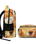 Side view of Dope Unisex Printed Backpack With Dog Beside Flag Design Large Capacity School And Travel Bag Durable Polyester Build