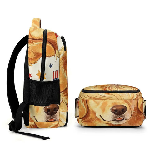 Side view of Dope Unisex Printed Backpack With Dog Beside Flag Design Large Capacity School And Travel Bag Durable Polyester Build