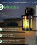 Motion Sensor Outdoor Wall Light 2 Pack Black Exterior Sconces With Bulb 3 Modes Dusk To Dawn No Fuss Easy Setup on brick wall