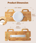 Heavy Duty Slide Transfer Board With Swivel Turntable For Wheelchair To Bed Or Toilet Relocation, dimensions showing rubberwood material and handles.