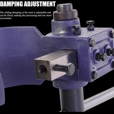 Beefy Cast Iron Manual Arbor Press Built Tough For 2 Ton Loads showing adjustable damping feature and metallic components.