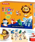Box of Air Dry Clay Kit For Kids With 12 Animal Crafts including lion, fox, and elephant. Sculpting tools and clay colors visible.