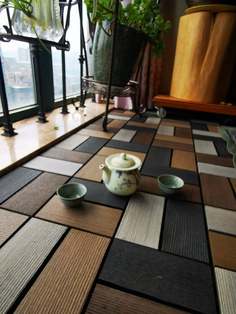 Durable Wood Plastic Composite Patio Deck Tiles With Interlocking Design For 3D Random Pattern DIY Floor Tiles in indoor setting