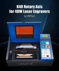 K40 Rotary Axis Attachment For 40W 45W CO2 Laser Engravers inside machine view, features adjustable rollers for 360 designs.
