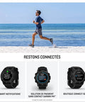 Runner on beach with images of Descent G2 Watch Style Dive Computer With Bright AMOLED Display And Sapphire Lens