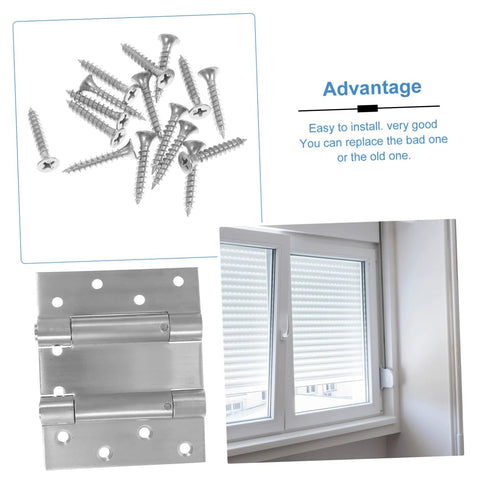 Front view of NUOBESTY double swinging self-closing door hinge set with screws and mounting plate.