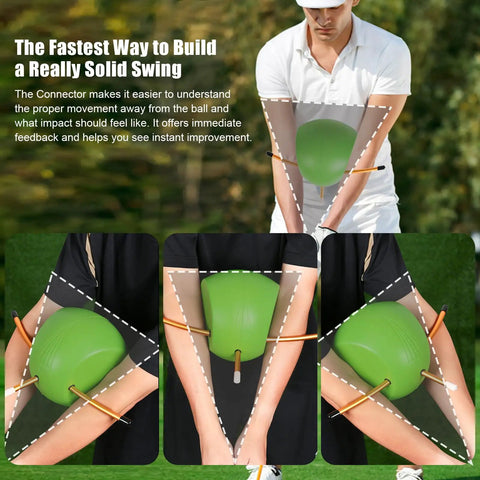 Connector Golf Training Aid for Swing Mastery and Posture Correction in use during a golf swing practice session with green foam support.