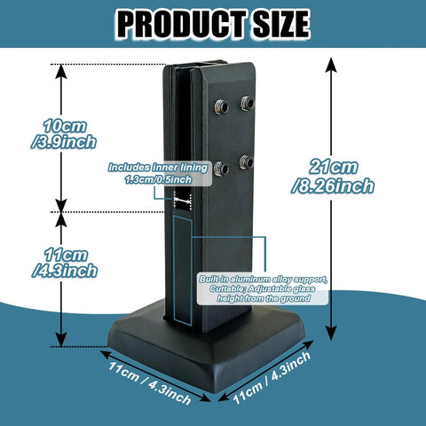 Product dimensions of Badass Black 304 Stainless Steel Glass To Glass Clamps 12 Pack, showing height and width measurements.