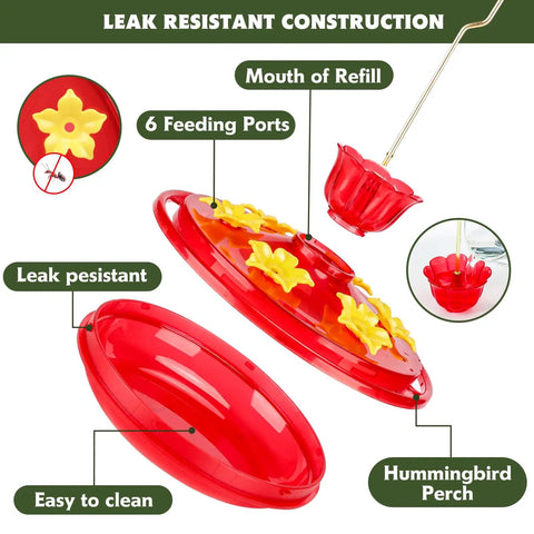 Two Pack 7 Oz Hummingbird Feeders For Outdoors Hangin Ant And Bee Proof With 6 Feeding Ports And Perches Built In Ant Moat