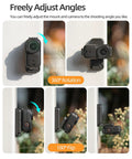 Magnetic Mount Stand For Osmo Nano Camera With 360 Degree Rotation And Vertical Horizontal Adjustable Angles, showing camera position views.