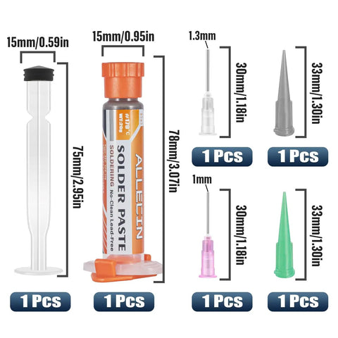 Lead Free Solder Paste Sn64.7 Bi35 Ag0.3 20G No Clean Medium Temp For SMD SMT IC LED PCB Repairs shown with accessories
