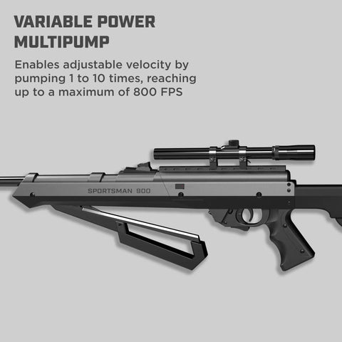 Powerful BB And Pellet Rifle For Adults With 20 Inch Rifled Barrel Adjustable Fiber Optic Sights And 4x15 Scope Shoot Pellets Or BBs Multi Pump Action 800 FPS For Target Practice Backyard Plinking And Small Game Hunting, shown with variable power multipump