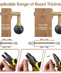 Two Pack Brass Cabinet Pulls With Copper Base Tear Drop Knobs showing board thickness and screw length with pliers