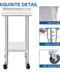 Pro Grade Stainless Steel Commercial Work Table With Wheels For Kitchens And Labs, 24x24 Inch, front view