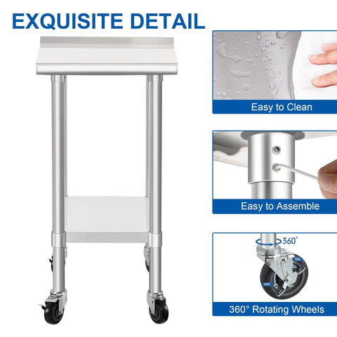 Pro Grade Stainless Steel Commercial Work Table With Wheels For Kitchens And Labs, 24x24 Inch, front view