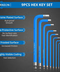 Blue 9 Piece Hex Key Set With Allen Wrenches One Point Five To Ten Mm Metric Long Ball End Flat End L Key CrV And S2 Steel Durable