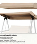 Heavy Duty Outdoor Swing Canopy Replacement Cover For 3 Seater Porch Swing All Weather Waterproof Khaki Top Shade
